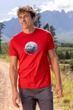 Mountain Warehouse Adventure Begins Organic Cotton Mens T-Shirt -Mountain Warehouse 038537 red adventure begins organic ss t shirt men ecom lifestyle ss23 01