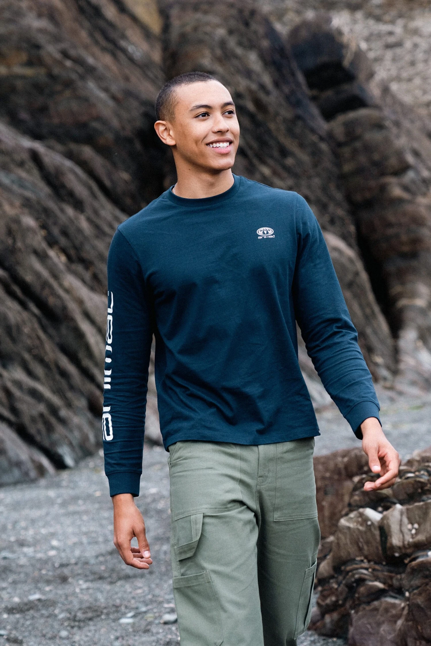 Animal Tommy Mens Organic T-Shirt -Mountain Warehouse 044896 nav animal tommy mens organic logo ls t shirt anl ecom lifestyle aw22 01 scaled