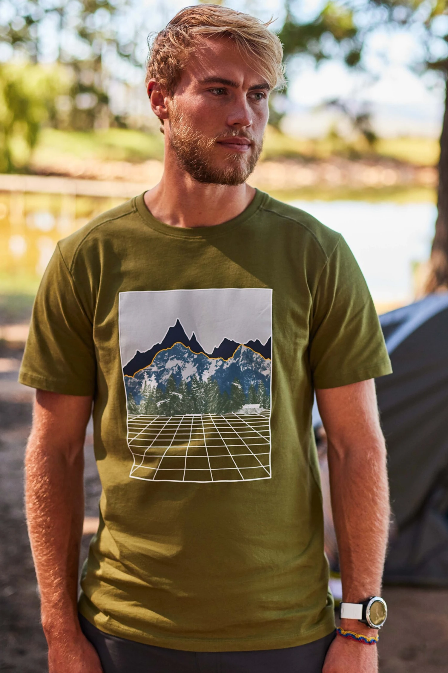 Mountain Warehouse Mountain Grid Mens Organic T-Shirt -Mountain Warehouse 048098 kha mountain grid organic ss t shirt men ecom lifestyle ss22 01 scaled