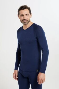 Mountain Warehouse Merino Mens V Neck Base Layer Top -Mountain Warehouse 050290 nav merino ls v neck baselayer top mens ecom gbg aw22 01