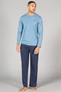 M75F63 Cotton Mens Top And Jersey Bottoms Pyjama Set