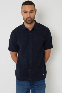 Threadbare MA989C Textured Button Through Knitted Shirt